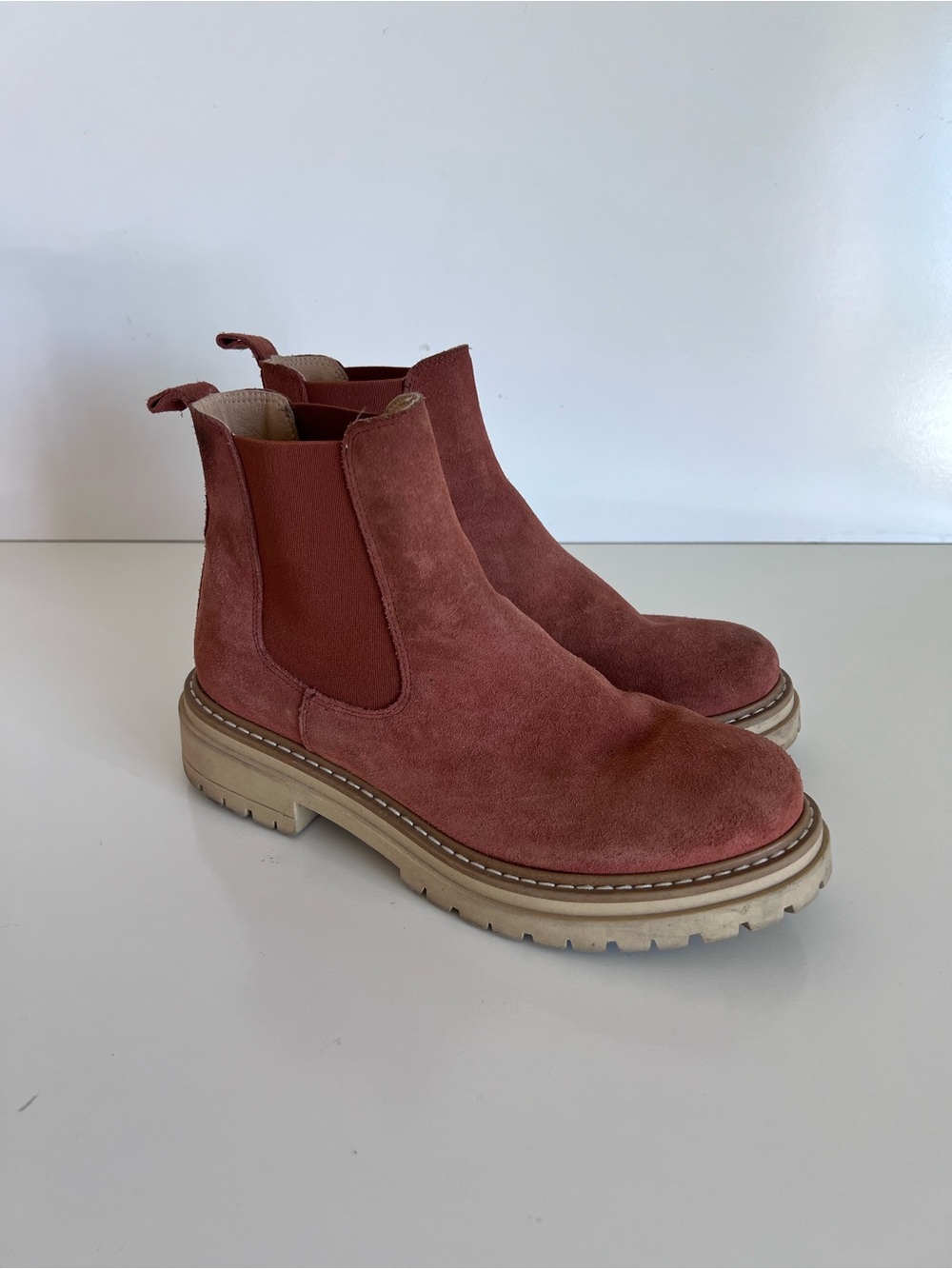 Anthropologie Women's Suede Platform Chelsea Boot Rust Chunky Pull On Boots